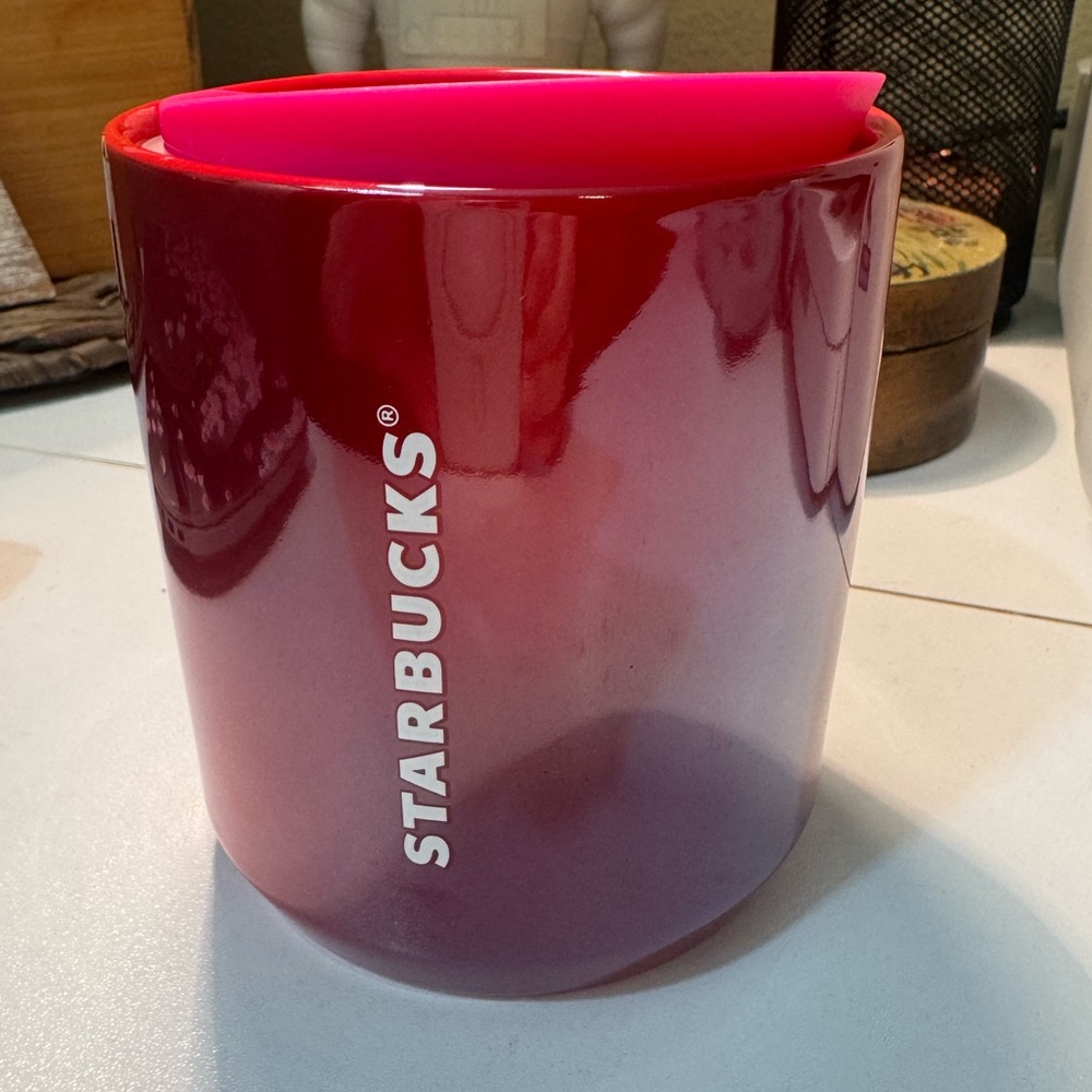 Starbucks Glossy Red / Pink Mug w/lid
